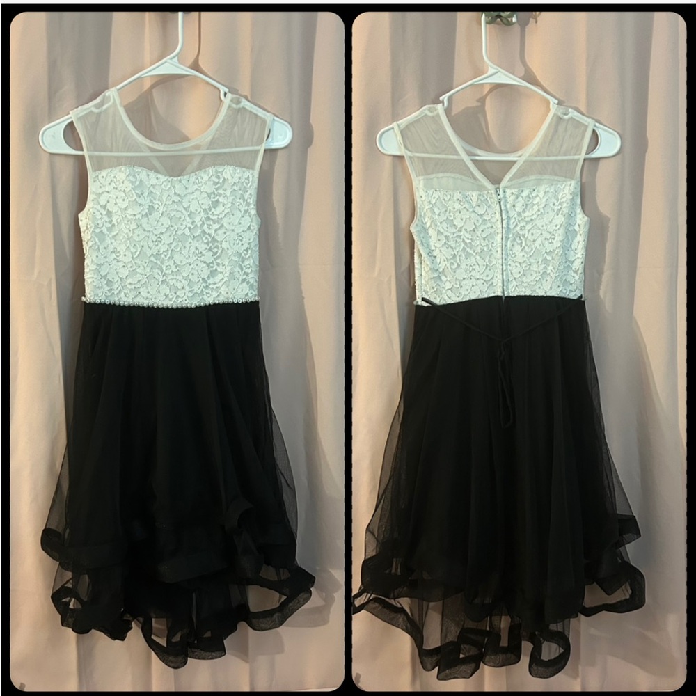 Girls black a white flowy sparkly dress